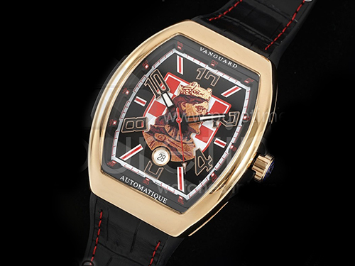 [홍콩명품시계.FRANCK MULLER] 프랑크뮬러 뱅가드 V45 로즈골드 Zvonimir 다이얼 블랙 구미 스트랩