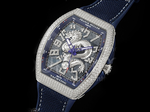 [홍콩명품시계.FRANCK MULLER] 프랑크뮬러 뱅가드 V45 풀 다이아몬드 베젤 실버 드래곤 블루 다이얼