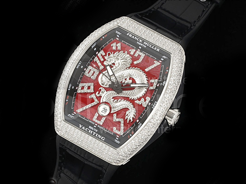 [홍콩명품시계.FRANCK MULLER] 프랑크뮬러 뱅가드 V45 풀 다이아몬드 베젤 실버 드래곤 레드 다이얼