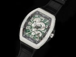 [홍콩명품시계.FRANCK MULLER] 프랑크뮬러 뱅가드 V45 풀 다이아몬드 베젤 실버 드래곤 그린 다이얼