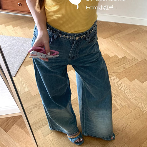 [홍콩명품.CHANEL] 샤넬 25SS 로고 여성 오버핏 데님 팬츠 진 청바지, BM22196, SS, 레플리카의류,미러급사이트