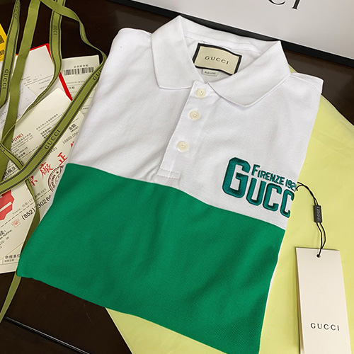 [홍콩명품.Gucci] 구찌 25SS 로고 자수 카라 폴로 반팔 티셔츠 (화이트-그린), BM22231, S1F, 레플리카의류,미러급사이트