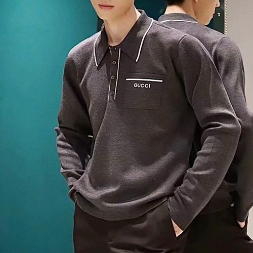 [홍콩명품.Gucci] 구찌 25SS 로고 캐시미어 카라 니트 스웨터 (다크그레이), BM22243, S1F, 레플리카의류,미러급사이트