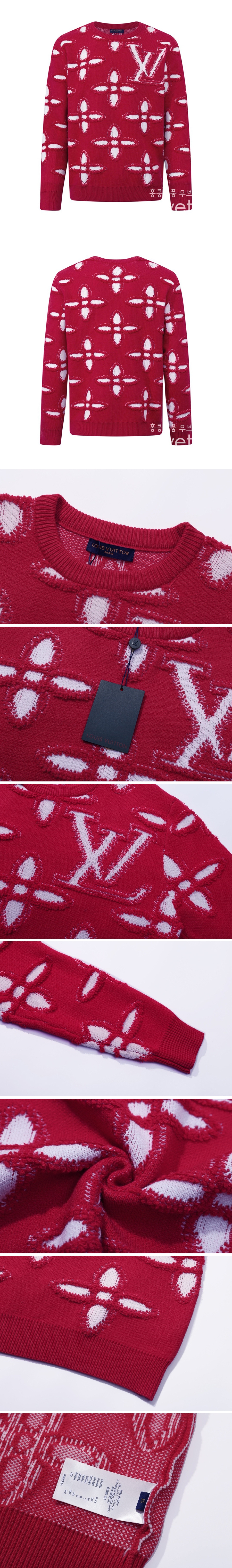 [홍콩명품.LOUIS VUITTON] 루이비통 25SS 로고 모노그램 캐시미어 니트 스웨터 (레드), BM22253, S1F, 레플리카의류,미러급사이트