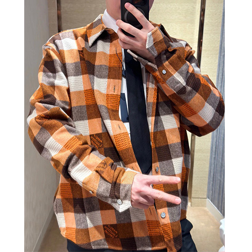 [홍콩명품.LOUIS VUITTON] 루이비통 25SS 로고 다미에 울 남방 셔츠 (오렌지), BM22261, S1F, 레플리카의류,미러급사이트