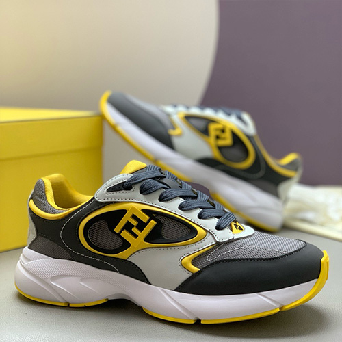 [홍콩명품,FENDI] 펜디 25SS 로고 남여 레더 가죽 스니커즈 운동화 (그레이-노랑), SE5483, PMD, 명품스니커즈,운동화,구두,로퍼,하이탑,신발