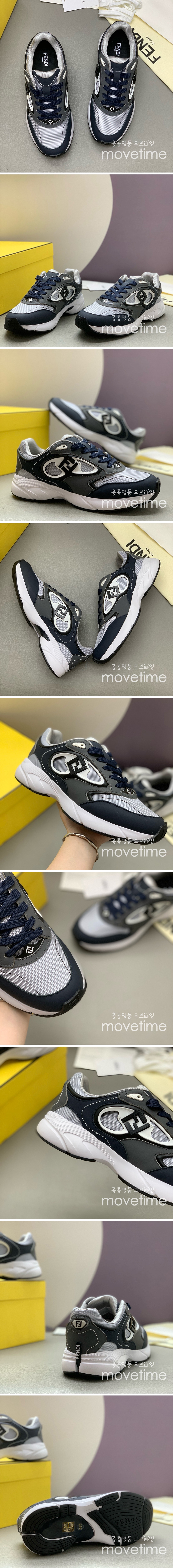 [홍콩명품,FENDI] 펜디 25SS 로고 남여 레더 가죽 스니커즈 운동화 (네이비-그레이), SE5484, PMD, 명품스니커즈,운동화,구두,로퍼,하이탑,신발