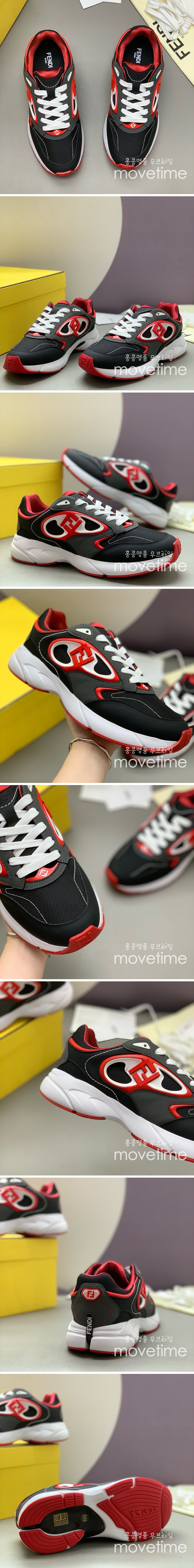 [홍콩명품,FENDI] 펜디 25SS 로고 남여 레더 가죽 스니커즈 운동화 (블랙-레드), SE5485, PMD, 명품스니커즈,운동화,구두,로퍼,하이탑,신발