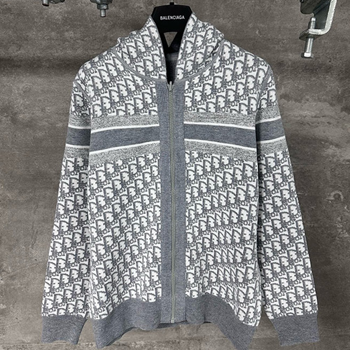 [홍콩명품,Christian Dior] 디올 25SS 로고 오블리크 니트 후드 집업 자켓 (그레이), BM22300, KK, 레플리카의류,미러급사이트