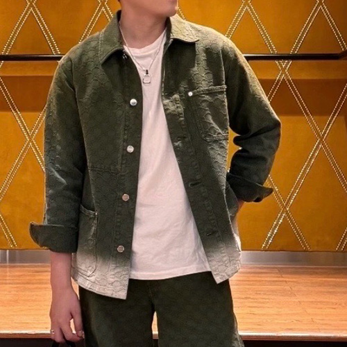 [홍콩명품.Gucci] 구찌 25SS 로고 GG수프림 데님 자켓 + 오버핏 데님 팬츠 바지 상하의 세트 (카키), BM22319, KK, 레플리카의류,미러급사이트