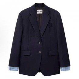 [홍콩명품,MIU MIU] 미우미우 25SS 로고 남여 정장 수트 자켓 (네이비), BM22341, KK, 레플리카의류,미러급사이트