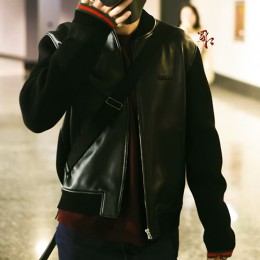 [홍콩명품.Gucci] 구찌 25SS 로고 레더 가죽 레이어드 봄버 자켓 (블랙), BM22376, SS, 레플리카의류,미러급사이트