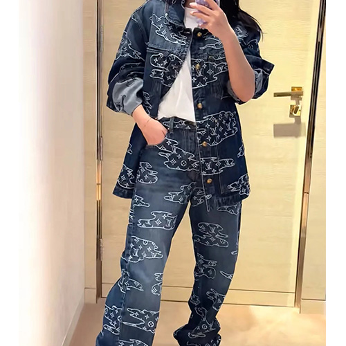[홍콩명품.LOUIS VUITTON] 루이비통 25SS 로고 모노그램 데님 카라 자켓 + 데님 팬츠 진 청바지 상하의 세트, BM22409, KB, 레플리카의류,미러급사이트