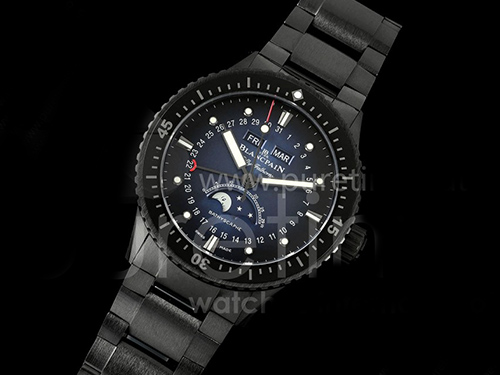 [홍콩명품시계. BLANCPAIN] 블랑팡 피프티 패덤스 5054 블랙 세라믹 데이데이트 문페이즈 블루 다이얼