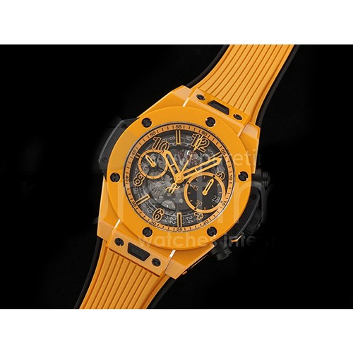 [홍콩명품시계.HUBLOT] 휴블럿 빅뱅 유니코 42mm 오렌지 세라믹 베젤 스켈레톤 다이얼