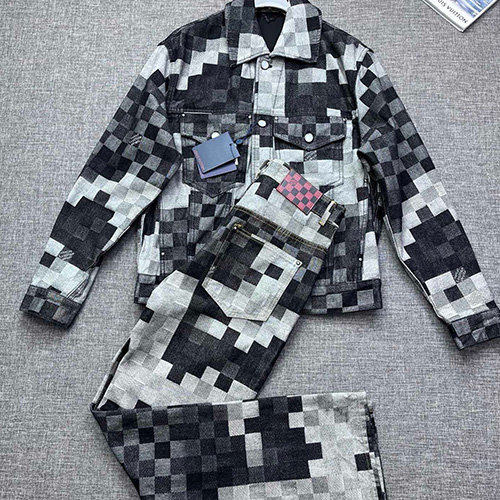 [홍콩명품.LOUIS VUITTON] 루이비통 25SS 로고 다미에 카라 데님 자켓 + 데님 팬츠 진 청바지 상하의 세트 (블랙), BM22441, JQ, 레플리카의류,미러급사이트