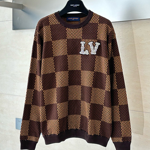 [홍콩명품.LOUIS VUITTON] 루이비통 25SS 로고 다미에 니트 스웨터 (브라운), BM22567, KB, 레플리카의류,미러급사이트