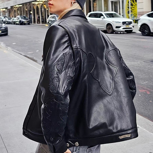 [홍콩명품.Chrome Hearts] 크롬하츠 25SS 로고 레더 가죽 카라 자켓 (블랙), BM22569, KB, 레플리카의류,미러급사이트