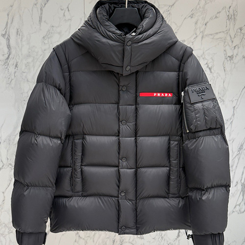 [홍콩명품,PRADA] 프라다 25SS 로고 소매 탈부착 구스다운 후드 패딩 자켓 (3컬러), BM22656, KSM, 레플리카의류,미러급사이트