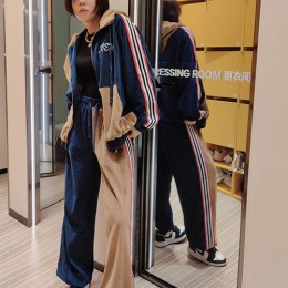 [홍콩명품.LOEWE] 로에베 25SS 로고 자수 후드 집업 자켓 + 조거 팬츠 바지 상하의 세트 (카라멜-블루), BM22683, 레플리카의류,미러급사이트