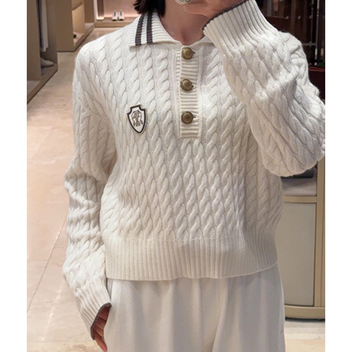 [홍콩명품.Brunello Cucinelli ] 브루넬로 쿠치넬리 25SS 로고 여성 하프버튼 카라 니트 스웨터 (아이보리), BM22698, TBG, 레플리카의류,미러급사이트