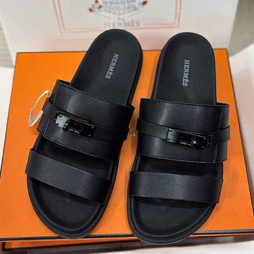 [홍콩명품.Hermes] 에르메스 25SS 로고 레더 가죽 샌들 슬리퍼 (블랙), SE5632, 명품스니커즈,운동화,구두,로퍼,하이탑,신발