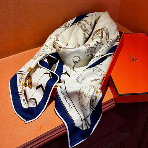 [홍콩명품.Hermes] 에르메스 25SS 로고 패턴 140-140 실크 캐시미어 스카프 머플러 (화이트), ET3142, 홍콩명품의류,구매대행,온라인명품
