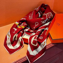[홍콩명품.Hermes] 에르메스 25SS 로고 패턴 140-140 실크 캐시미어 스카프 머플러 (레드), ET3143, 홍콩명품의류,구매대행,온라인명품