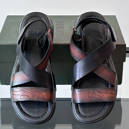 [홍콩명품.BERLUTI] 벨루티 25SS 로고 레더 가죽 슬리퍼 샌들 (블랙-레드), SE5643, S3, 명품스니커즈,운동화,구두,로퍼,하이탑,신발