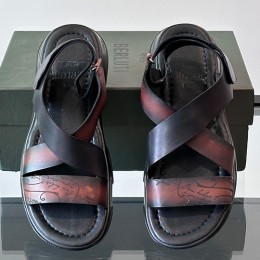 [홍콩명품.BERLUTI] 벨루티 25SS 로고 레더 가죽 슬리퍼 샌들 (블랙-레드), SE5643, S3, 명품스니커즈,운동화,구두,로퍼,하이탑,신발