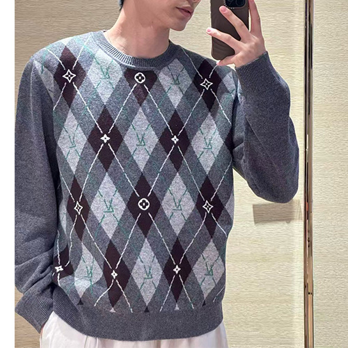 [홍콩명품.LOUIS VUITTON] 루이비통 25SS 로고 패턴 캐시미어 니트 스웨터 (그레이), BM22732, JL, 레플리카의류,미러급사이트