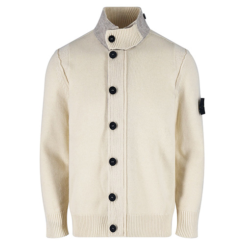[홍콩명품.Stone Island] 스톤아일랜드 25SS 로고 탈부착 하이넥 니트 가디건 자켓 (아이보리), BM22784, JL, 레플리카의류,미러급사이트