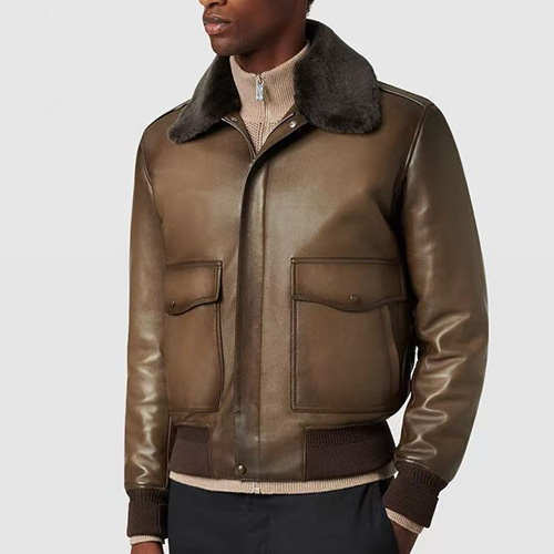 [홍콩명품.BERLUTI] 벨루티 25SS 로고 레더 가죽 퍼 카라 봄버 자켓 (브라운), BM22812, TOM, 레플리카의류,미러급사이트