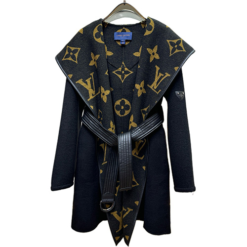 [홍콩명품.LOUIS VUITTON] 루이비통 25SS 로고 여성 벨티드 더블 페이스 후디드 랩 코트 (블랙), BM22859, TOM, 레플리카의류,미러급사이트