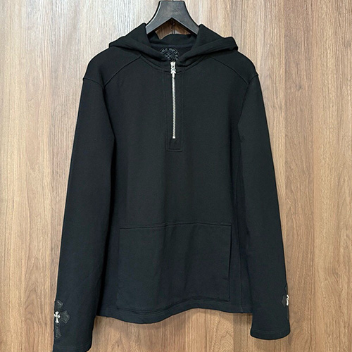 [홍콩명품.Chrome Hearts] 크롬하츠 25SS 로고 하프지퍼 후드 티셔츠 (블랙), BM22872, RO, 레플리카의류,미러급사이트