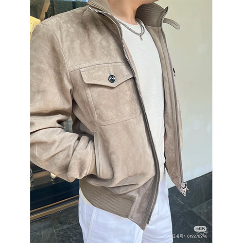 [홍콩명품.TOM FORD] 톰포드 25SS 로고 하이넥 레더 가죽 봄버 자켓 (베이지), BM22880, PG, 레플리카의류,미러급사이트