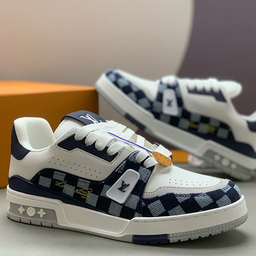 [홍콩명품.LOUIS VUITTON] 루이비통 25SS 로고 남여 다미에 트레이너 스니커즈 운동화 (화이트-네이비), SE5767, PMD, 명품스니커즈,운동화,구두,로퍼,하이탑,신발