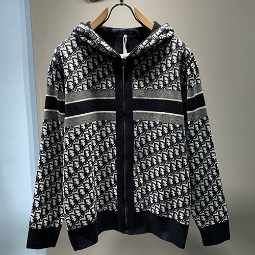 [홍콩명품,Christian Dior] 디올 25SS 로고 여성 오블리크 리버서블 니트 후드 집업 자켓 (네이비), BM22993, G5, 레플리카의류,미러급사이트