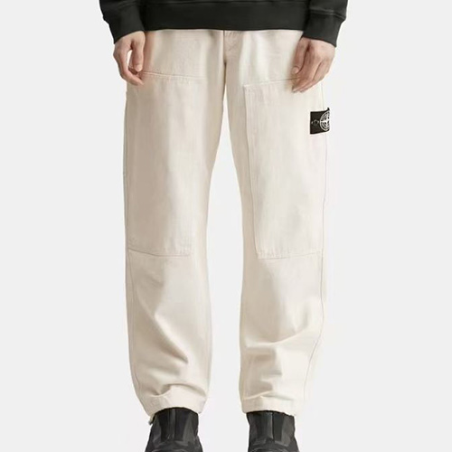 [홍콩명품.Stone Island] 스톤아일랜드 25SS 로고 탈부착 Natural Cotton Gabardine Raw 팬츠 바지 (화이트), BM23031, X2, 레플리카의류,미러급사이트