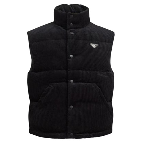 [홍콩명품,PRADA] 프라다 25SS 삼각로고 코드류이 골덴 다운 패딩 조끼 베스트 (블랙), BM23135, JL, 레플리카의류,미러급사이트