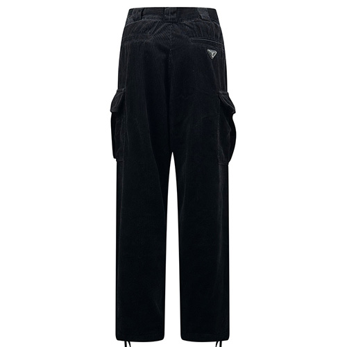 [홍콩명품,PRADA] 프라다 25SS 삼각로고 코드류이 골덴 카고 팬츠 바지 (블랙), BM23142, JL, 레플리카의류,미러급사이트