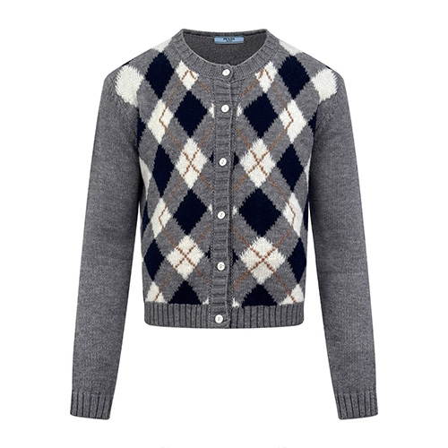 [홍콩명품,PRADA] 프라다 25SS 로고 여성 라운드넥 니트 가디건 (그레이), BM23162, JL, 레플리카의류,미러급사이트