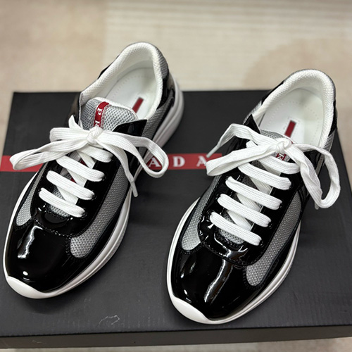 [홍콩명품,PRADA] 프라다 25SS 로고 레더 가죽 스니커즈 운동화 (블랙-그레이), SE5822, 명품스니커즈,운동화,구두,로퍼,하이탑,신발