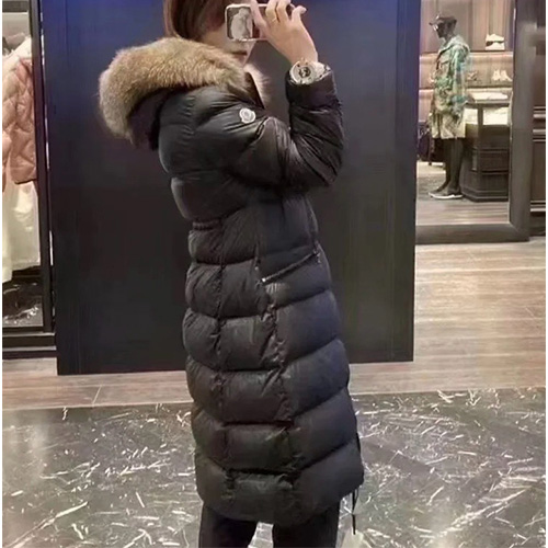 [홍콩명품.MONCLER] 몽클레어 25SS 로고 여성 폭스퍼 후드 구스다운 롱 패딩 자켓 (블랙), BM23212, KSM, 레플리카의류,미러급사이트