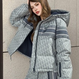 [홍콩명품,Christian Dior] 디올 25SS 로고 여성 오블리크 후드 다운 패딩 자켓 (블루), BM23283, MC, 레플리카의류,미러급사이트