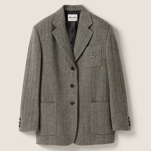 [홍콩명품,MIU MIU] 미우미우 25SS 로고 여성 울 캐시미어 정장 자켓 (그레이), BM23345, JL, 레플리카의류,미러급사이트