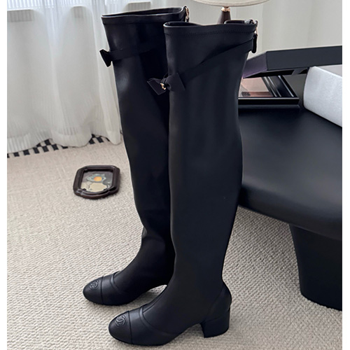 [홍콩명품.CHANEL] 샤넬 25SS 로고 여성 레더 가죽 굽 구두 롱 부츠 (3컬러), SE5828, GHS, 명품스니커즈,운동화,구두,로퍼,하이탑,신발