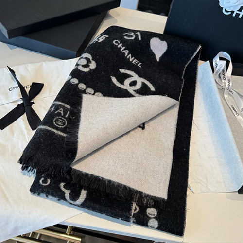[홍콩명품.CHANEL] 샤넬 25SS 로고 패턴 200-50 캐시미어 스카프 머플러 (블랙), ET3171, 홍콩명품의류,구매대행,온라인명품