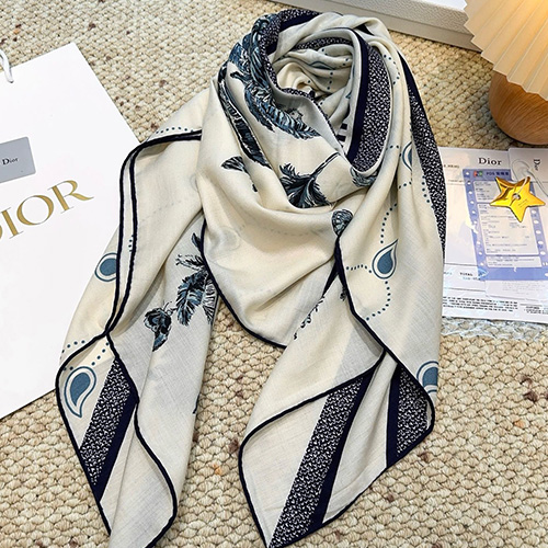 [홍콩명품,Christian Dior] 디올 25SS 로고 패턴 140-140 실크캐시미어 스카프 머플러 (아이보리), ET3195, 홍콩명품의류,구매대행,온라인명품