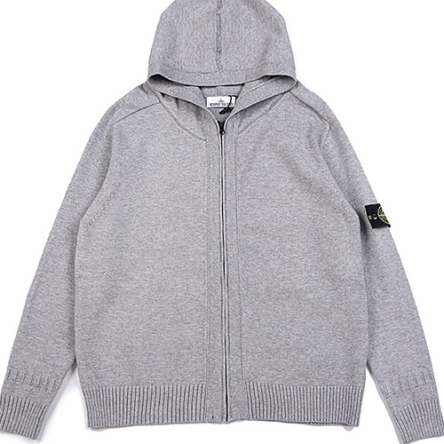 [홍콩명품.Stone Island] 스톤아일랜드 25SS 로고 탈부착 니트 후드 집업 자켓 (그레이), BM23495, ST1, 레플리카의류,미러급사이트